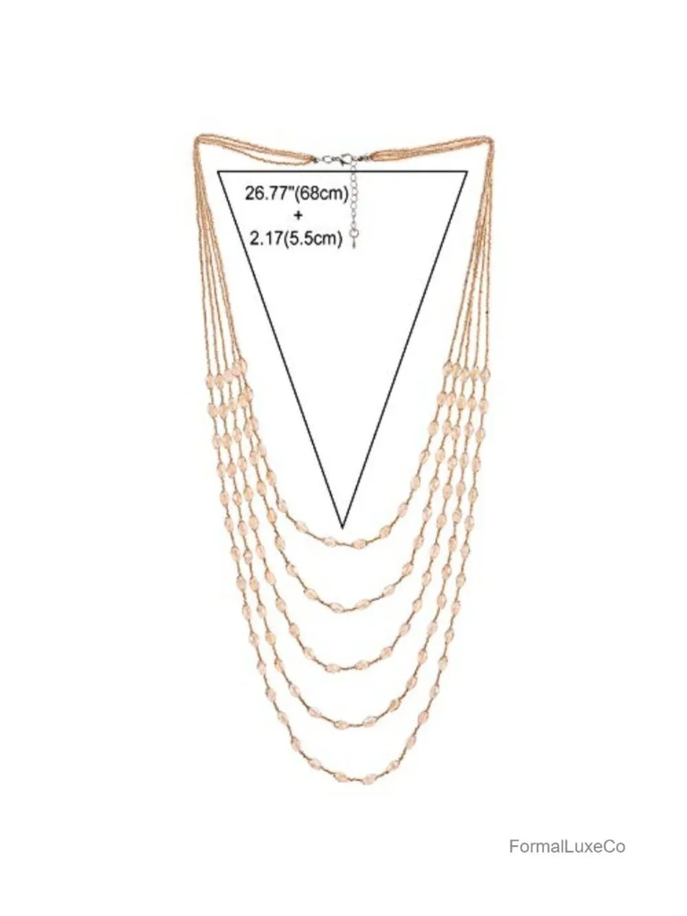 Five Strand Champagne Crystal Statement Necklace Multi Layer Long Chain Bib